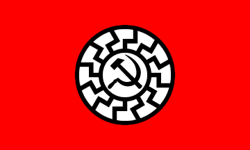 Red flag with "Black Sun" and hammer and sickle